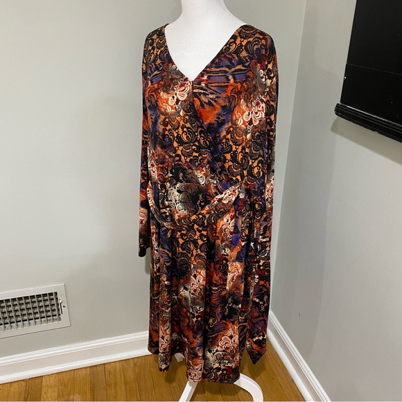 Maxi Faux Wrap Dress with Side Tie Hippie Indie Boho Hippster Plus Size 1X - Picture 3 of 15